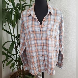Universal Thread Blue and Orange Plaid Shirt Size L